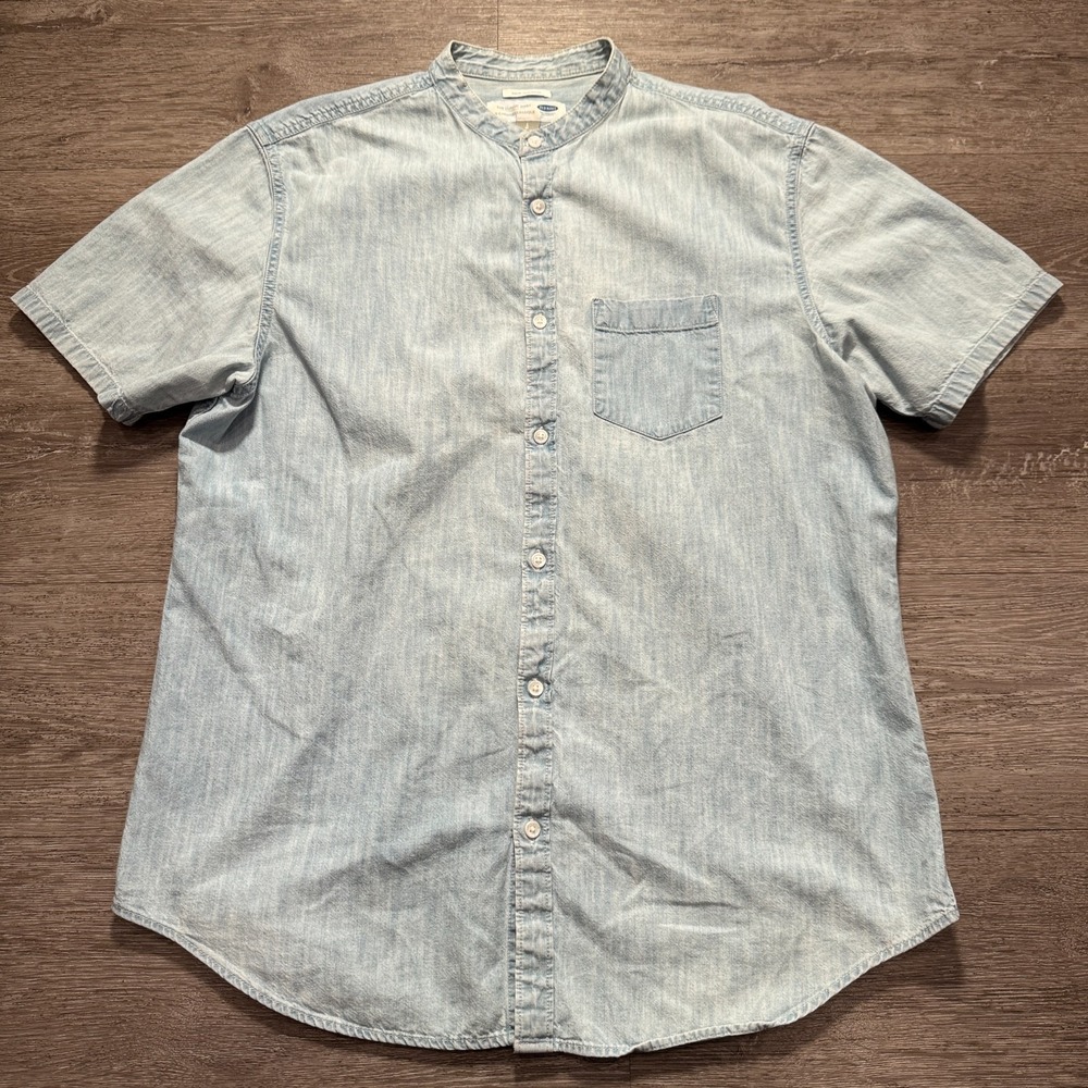 Old Navy Shirt Mens Large Blue Chambray Denim Classic Western Blade Collar Adult